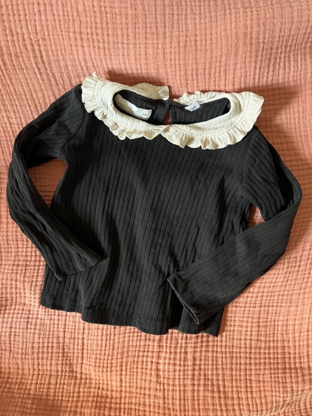 Zara Ribbed Long-Sleeve Top with Ruffle Collar - Picture 5 of 6